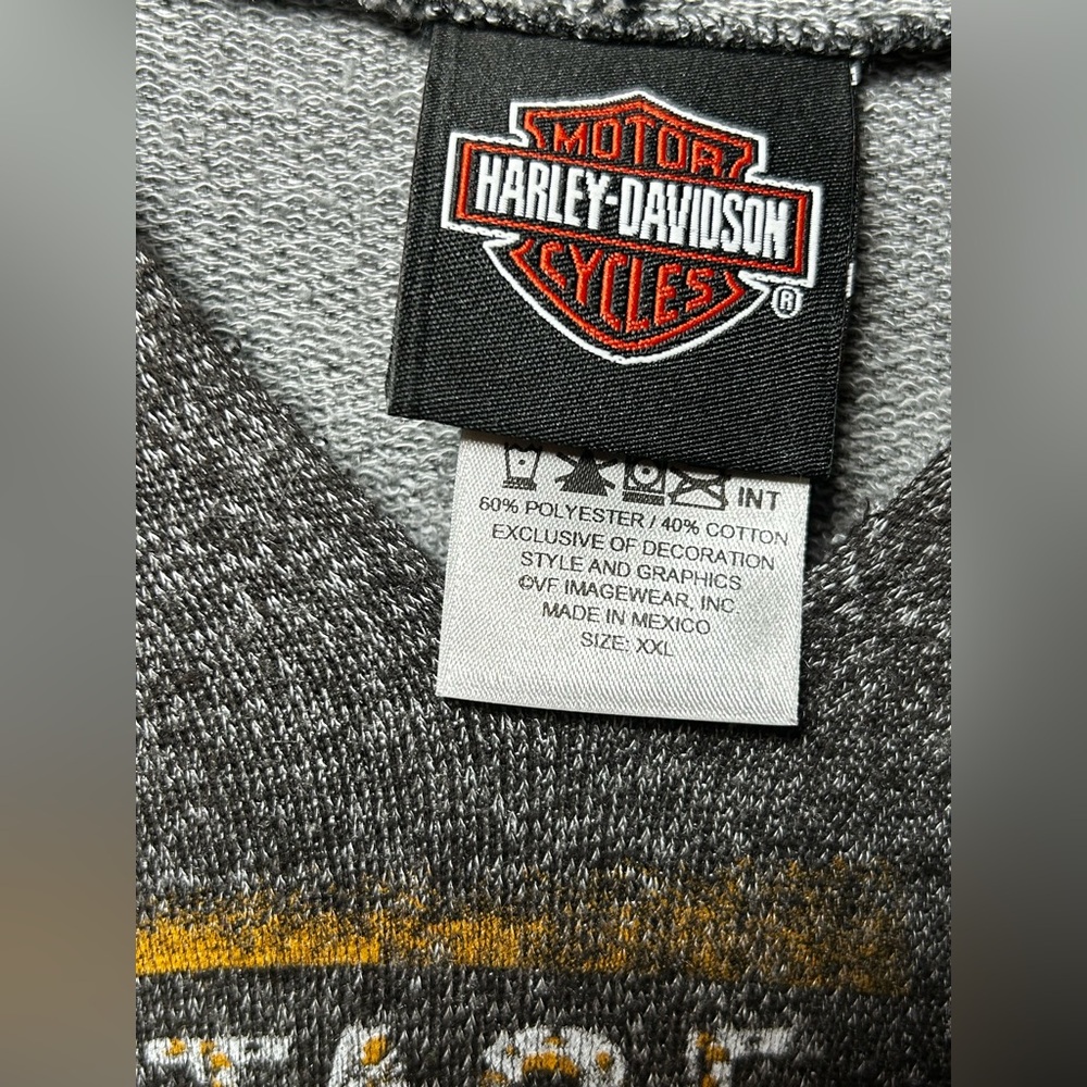 Harley-Davidson Women’s XXL Heather Gray Yellow Hoodie Graphic V Neck Sweatshirt - Picture 4 of 6